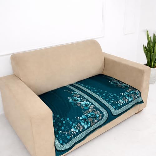 Image of Homerz 'Brooklyn Series' Premium Sofa Cover | Quilted Floral Design | Non-Slip Washable Sofa Protector | Soft Anti Slip Fabric (Teal, 2 Seater, Only Seat Cover)