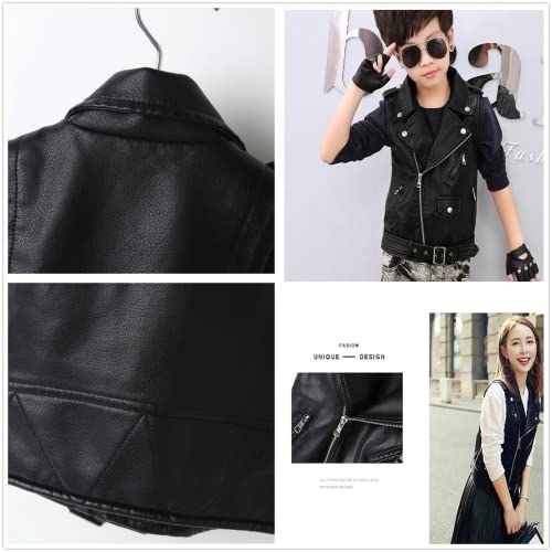 LUCKFACE Faux leather Motorcycle Dress Casual Boys Joker Vest (Black), (5/6y) - Image 6
