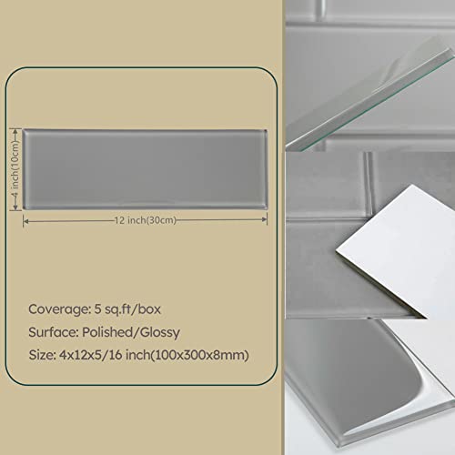 Adedeo Glass Subway Tile 4 X 12 Inch Gray Glossy For Kitchen Backsplash Bathroom Wall Pack Of 12 Sheets #TOP2