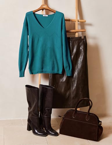 Image of Zeagoo Womens Sweaters Fall Trendy Casual Long Sleeve Shirt Lightweight V Neck Off Shoulder Crochet Pullover Top Outfit