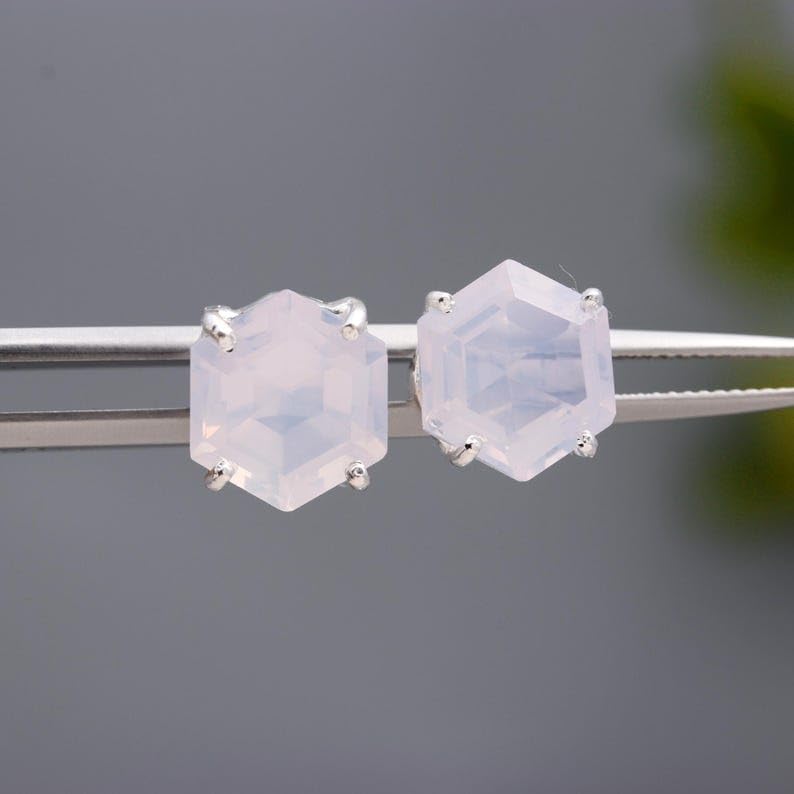 Puces d'oreilles quartz lavande argent 925 hexagonal LK_VSTD_0529 - 2