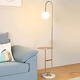 COGITIL Mid-Century Modern Gold Glass Globe Floor Lamp with Table in Marble Base