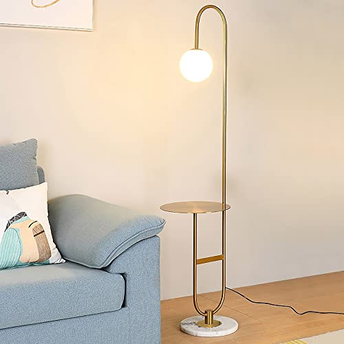 Cogitil Mid-Century Modern Gold Glass Globe Floor Lamp With Table In Marble Base #TOP5