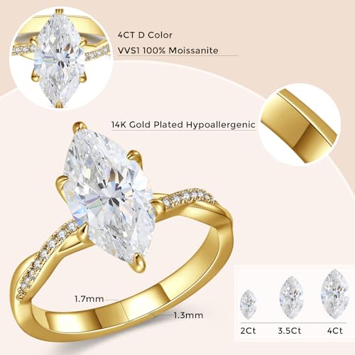 LOIPURI 4CT Marquise Moissanite Engagement Ring, Infinity Twisted Style by LOIPURI - Used condition - Image 5