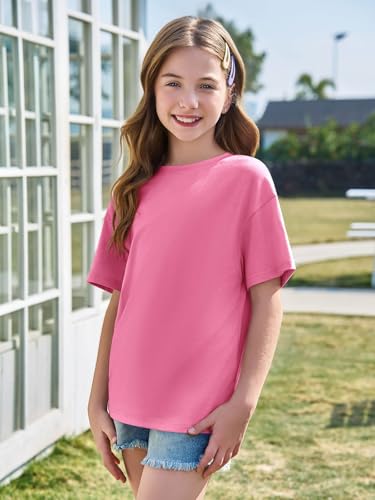 Image of Haloumoning Girls Short Sleeve T-Shirts | Kids, Summer,Girls shirts,Oversized t shirts,Girls T-Shirts,Oversized Tops, Casual Crewneck, Basic Tees 5-14Y