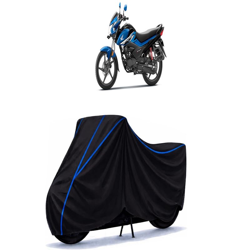 Image of Livo 110 E20 Bike Cover Water Resistant Universal Motorcycle Rain | Heavy Duty UV Protection, Dust, Scratch Indoor Outdoor All Weather with Black Blue Piping Elastic