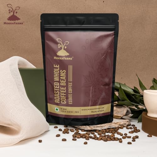 MokkaFarms Roasted Whole Coffee Beans 1 Kg - 100% Pure Arabica | Medium Roast, Fresh Estate Coffee | Graded A/AA Bean | Authentic, Flavour, Aromatic | Farm to Fork | One Way Valve/Zip-Lock Bag |