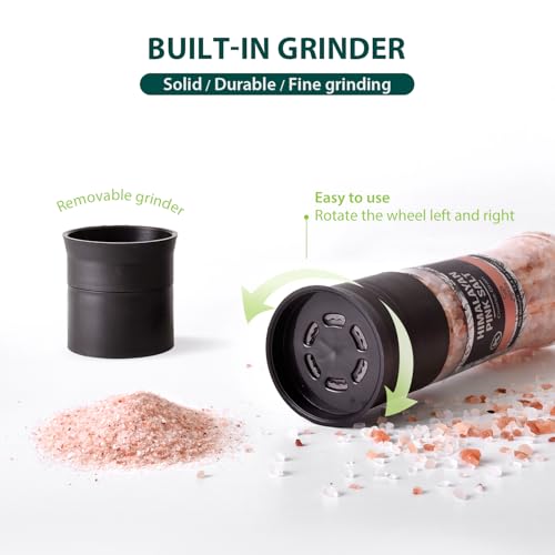 Soeos Salt Grinder Set, Himalayan Pink Salt, Coarse Grain, Salt for Grinder Refill, 13.4 Oz (380g), Refillable Plastic Bottle, Rock Salt, Kosher Salt Set (Pack of 1)