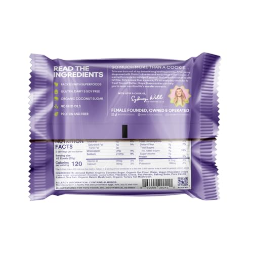 Toto's Double Chocolate Chip Vegan Cookies: Gluten-Free High-Fiber Cookie with Plant-Based Protein, Superfoods, and Adaptogens - 10X Individually Wrapped Cookies