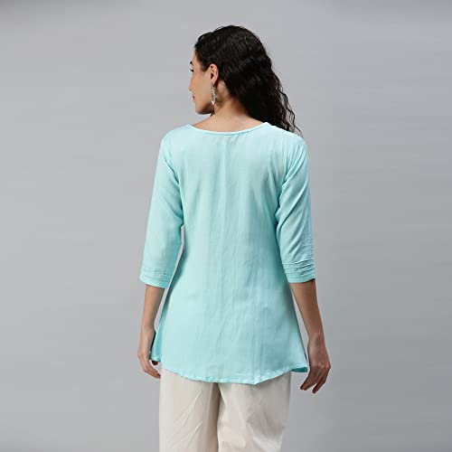 Image of SheWill Cotton Blend Stripe Print Embroidered A-Line Tunic