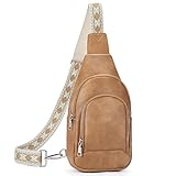 BOSTANTEN Sling Bag for Women Crossbody Purse Crossbody Bag Leather Chest Bag with Adjustable Guitar Strap for Travel, Camel Brown