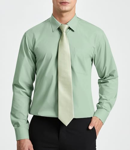 Image of HISDERN Mens Dress Shirt with Tie Pocket Square Set Classic Button Down Shirt Matching Tie Long Sleeve Shirts