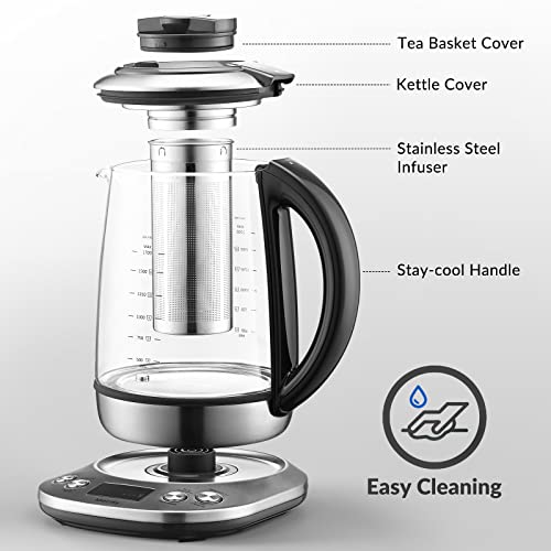 Mecity Electric Tea Kettle Borosilicate Glass Tea Maker With Temperature Control and Infuser - LCD Display and Preset Brewing Programs - 1.7 Liter Water Boiler by Mecity - Image 6