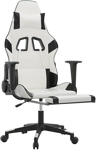 Miniatura 4 de Massage Gaming Chair with Footrest White&Black Faux Leather