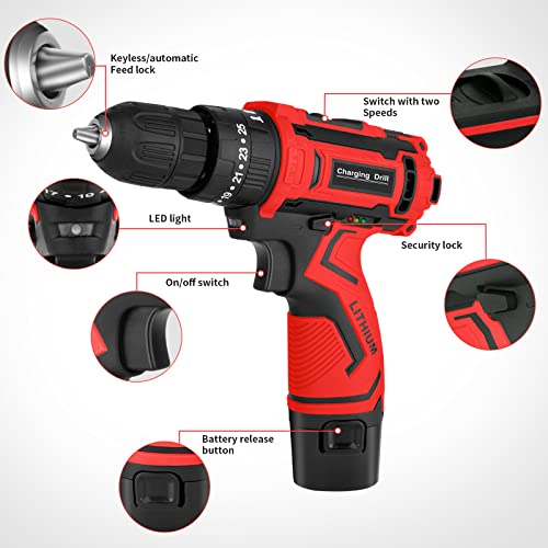 SHAVINGFUN Akkuschrauber,Cordless Screwdriver 12 V,Akku Bohrschrauber Set mit 2 Akkus 34Pcs,30Nm Drehmoment Max, 2-Gang,18+1Drehmomentstufen LED-Licht für Heimprojekte und Repair akkuschrauber set – Bild 3