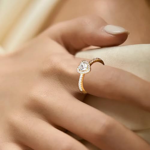 Silver Plated Halo Ring - Stunning Heart Design with 8 Heart and 8 Arrows Cubic Zirconia, Perfect as a Promise or Fashion Ring for Wom2