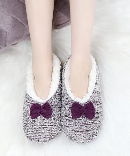 Image of DICUIRD Womens Cozy&Warm Soft Sole Slipper Socks with Grippers-Girls Teddy Fleece Indoor Slipper with Non-skid Bottoms