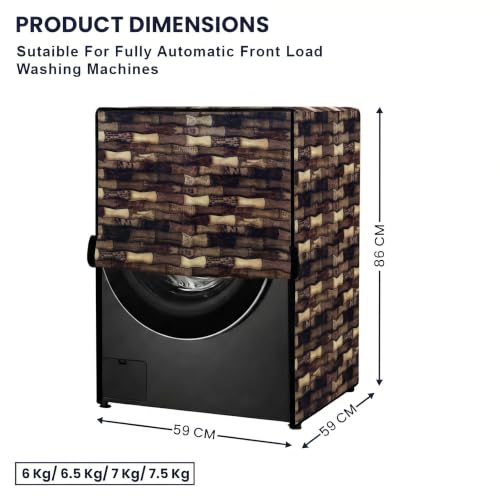 Image of Star Weaves Front Load Fully Automatic Washing Machine Cover for 6 kg, 6.5 kg, 7kg & 7.5 kg (Brown) | Waterproof & Dustproof Polyester Fabric with Zipper | Protection Cover | 59 x 59 x 86 cms