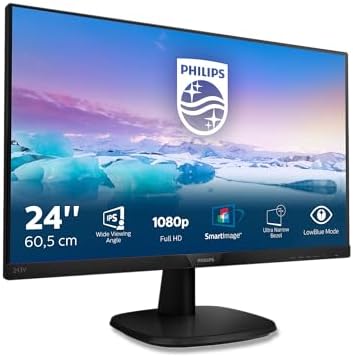 Philips Monitors - Monitor 243V7QDSB/00- 24", FHD, 75Hz, IPS, Flicker Free, (1920x1080, 250cd/m² VESA, DSUB, HDMI), Color Negro