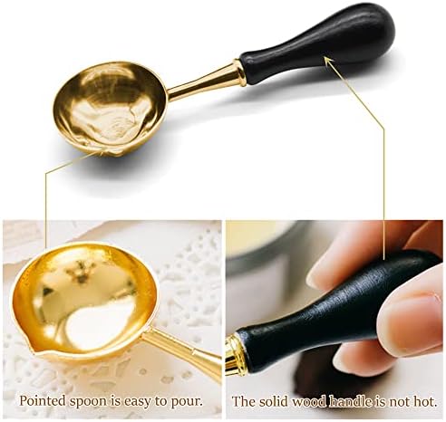 2Pcs Sealing Wax Spoon with Wax Mixing Spoon, Retro Wax Spoon with Wooden Handle Copper Wax Melting Spoon for Sealing Stamp Dissolve Wax