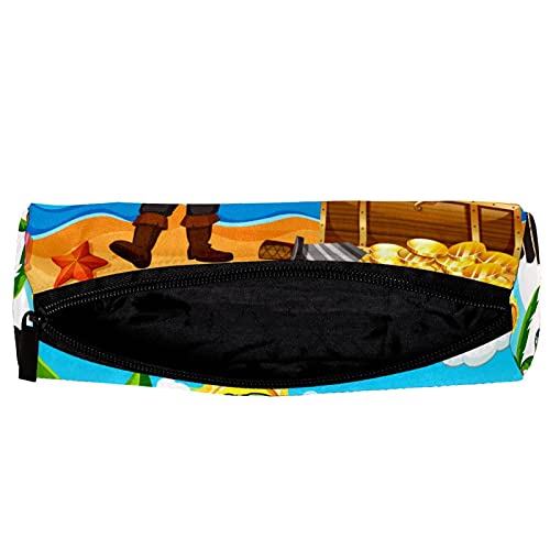 Federmäppchen Mit Großer Kapazität Büro College Schule Ein Pirat Und Ein Glückliches Mädchen Auf Der Insel Bleistiftbeutel Reißverschluss Schreibwarenbeutel Halter Box Multifunktionaler 19x7,5x3,8cm – Bild 5