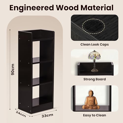 Image of YESMOM YOVA Interior 3 Layer Engineered Wood Multipurpose Rack Bookshelf Storage Organizer Stand Modern White Bookshelf Storage for Home Organization. (Black)