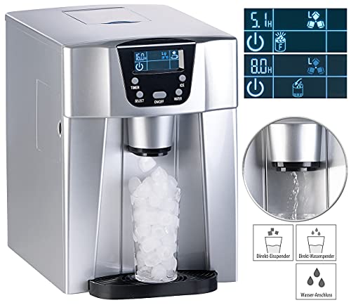 Rosenstein & Söhne Eismaschine: Premium-Eiswürfelmaschine mit Eiswürfel- & Kaltwasserspender, 2 Liter (Eiswürfelmaschine eckige Würfel, Eiswürfelmaschine eckige Eiswürfel, Eiswürfelmaschiene) – Bild 4