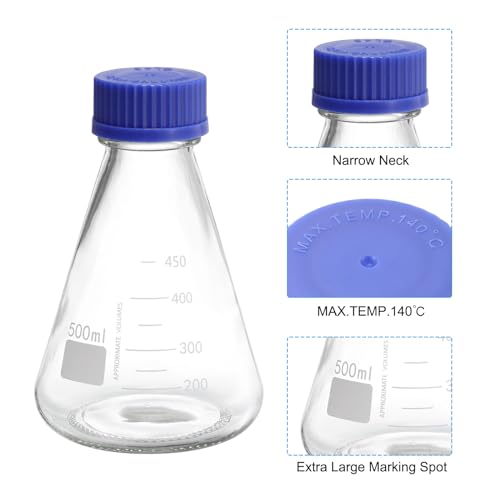 Fiole Erlenmeyer 500 ml en verre borosilicate durable avec bouchon à vis étanche