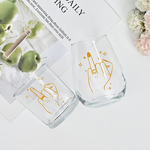 Futtumy Ring Finger Whiskey Glass & Stemless Wine Glass Set, Bridal Shower Gifts For Mr Mrs Couple Newlywed Bride Groom, Unique Present Idea For Valentine’s Day Birthday Christmas Wedding Engagement #TOP1