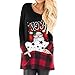 Produktbild QingJiu Damen Weihnachts Sweatshirt Plaid Splice Hem Pocket Tops Nette Rundhals Langarm Tunika Bluse