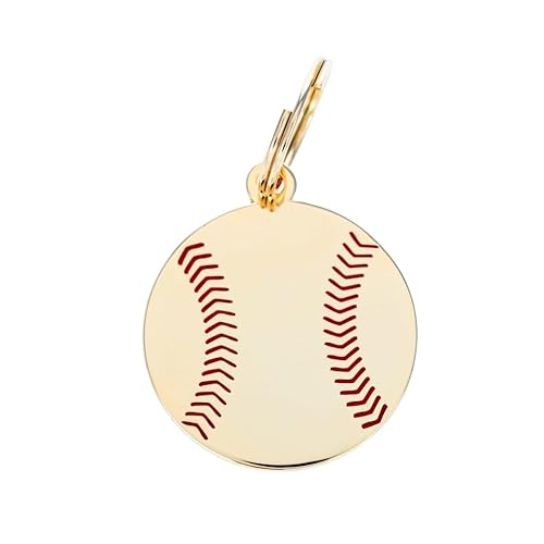 Two Tails Personalized Baseball Pet ID Tag Brass Gold