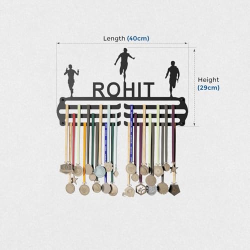 Image of GLORY MEDAL HANGERS - Personalized Medal Hangers for Wall - Hang Up to 60 Medals | Metal | Sports Medal Wall Display | Medal Holder | Black Glossy Finish.