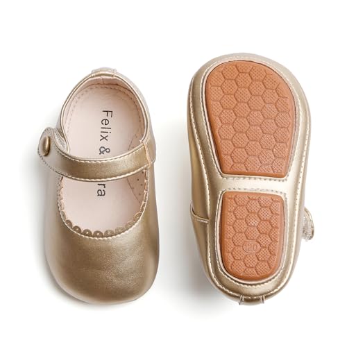 Felix & Flora Soft Sole Gold Baby Dress Shoes - Infant Baby Walking Shoes Moccasins Rubber Sole Crib Shoes(Gold,2-2.5 Years Toddler)