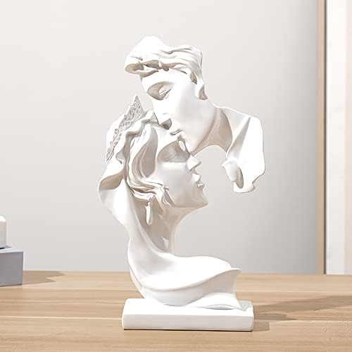 Aiyazhi couple ornament gifts statue, white resin craft portrait kiss couple sculpture collectible figurines, romantic cute abstract antique art head sculpture presents for wedding birthday
