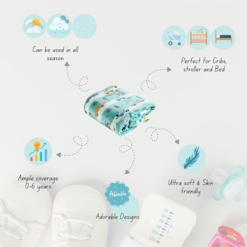 Image of Florida All Season AC Baby Blanket Swaddler Wrapper Flannel Soft and Comfortable for 0-5 Years Babies with Adorable Prints and Designs (Sky Blue Car)