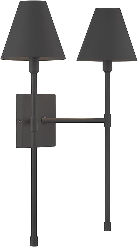 Savoy House 9-5202-2-89 Jefferson Vintage Traditional Modern Metal Wall Sconce, 2-Light 120 Total Watts, 20" H x 16" W, Matte Black