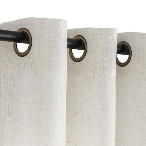 VOILYBIRD Natural Linen Grommet Curtains 90 Inches Long for Living