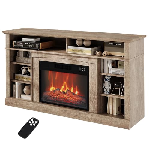 Electric Fireplace, 23'' Freestanding Fireplace with 58'' Mantel and Storage