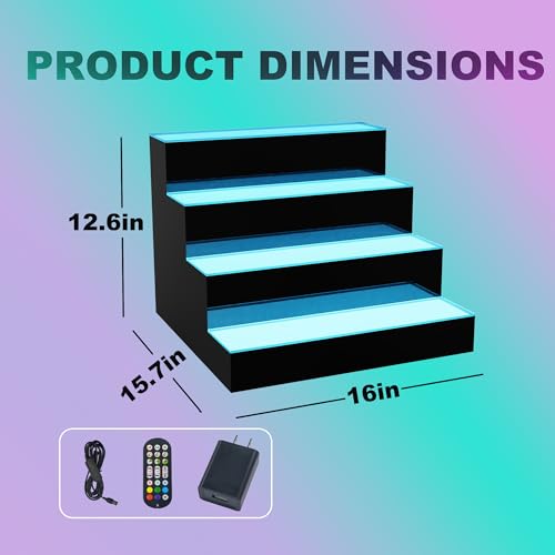 Image of MESAlLUP Acrylic 16 Inch 4 Tier LED Liquor Bottle Display Shelf, Lighted Bar Shelves with APP or Remote Control, Mulit Color Lighting for Home Mini Bars Decor, Restaurants & Party Use
