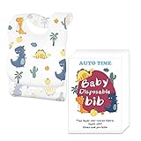 Disposable Baby Bibs, Large Disposable Bibs with Crumb-Catcher, Reusable Fastener & Leakproof Liner, for Feeding, Traveling, Picnic, Camping- Age 6 Months and Up, for 20 Pcs(Dinosaur)