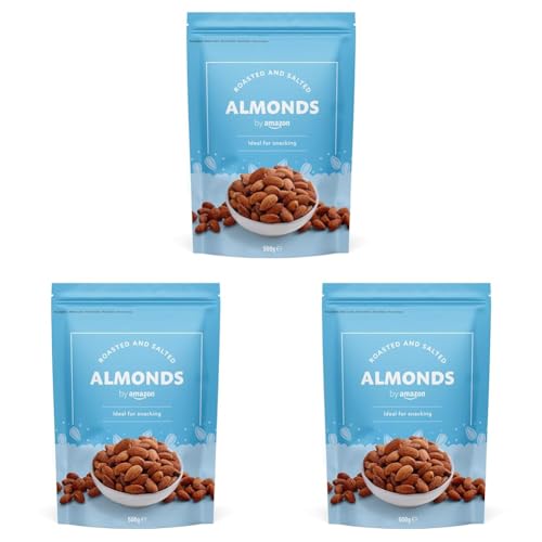 by Amazon ALMENDRAS TOSTADAS Y SALADAS, 500 g (Paquete de 3)