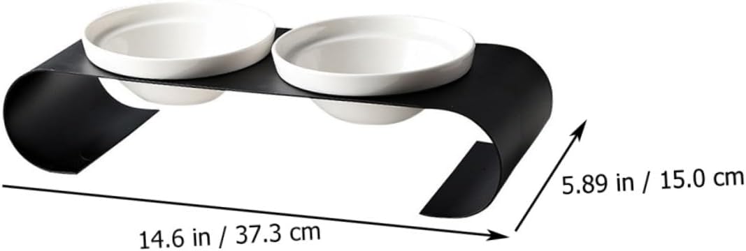 Totority Elevated Ceramic Cat Bowl with Iron Rack Double Bowl Design for Food and Water Easy to Owners Black White