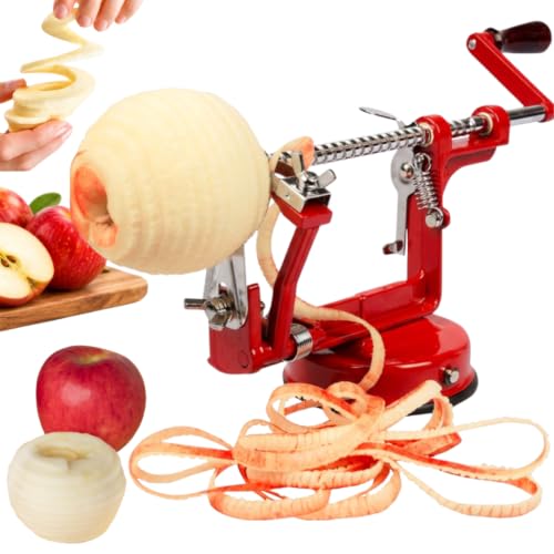 Image of Apple Peeler and Corer by Cucina Pro - Long Lasting Chrome Cast Iron with Countertop Suction Cup | Countertop Hand Crank for Fruits, Potatoes or Veggies, Picking Season- Pie, Treat Dessert Baking, Must Have Fall Kitchen Tool