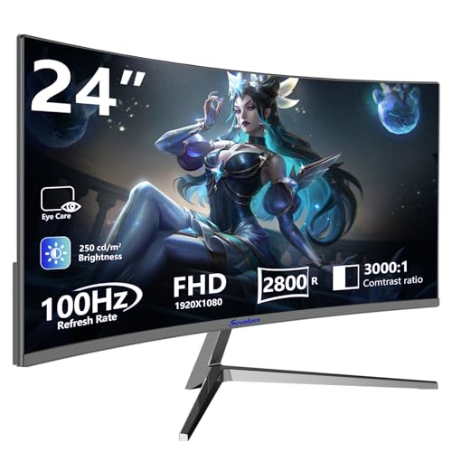 Image of Sealan 24 Inch Curved Gaming Monitor, 100HZ MPRT 3ms, FHD 1080P Computer Monitor FreeSync 99% sRGB HDR, for Home Office Gaming Visual Experience for Work, Gaming