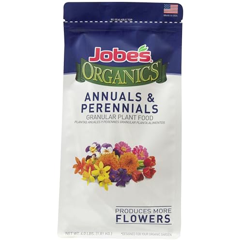 Jobe’s Organics Granular Fertilizer, Organic Fertilizer for Geraniums, Hibiscus, Daisies, and Other Perennial and Annual Plants, 4 lbs Bag