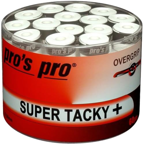 Overgrip Super Tacky Tape Plus Tennis Pros Pro - Cinta de Agarre (60 Unidades), Blanco