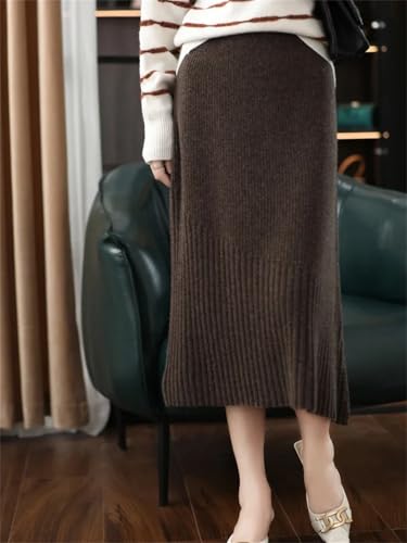 Women's Winter Solid Cashmere Knit Long Thick Elastic Slim Hip Straight Skirt3