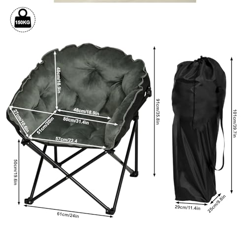 WOLTU Relaxsessel 2er Set Lehnsessel Armlehnensessel Polstersessel faltbar, Mondcahir, Campingstuhl, Sessel Wohnzimmer Schlafzimmer Balkon, aus Samt Oxford-Gewebe, mit Tragetasche, Schwarz Dunkelgrau