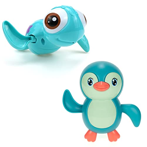 Duckboxx Xx Wind-Up Bath Toys Bundle (2 Pack) : Swimming Sea Turtles (Blue) & Penguin (Green) For Kids 18M+ #TOP4
