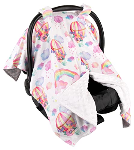 Image of Top Tots Deluxe Minky Baby Car Seat Cover - Rainbow Balloon and Clouds, 40 x 29 Inch White